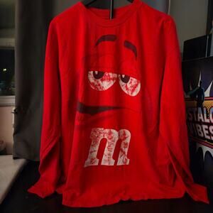 M&M’s Red Character Face Graphic Long Sleeve T-Shirt Red Tee Mens XXL
